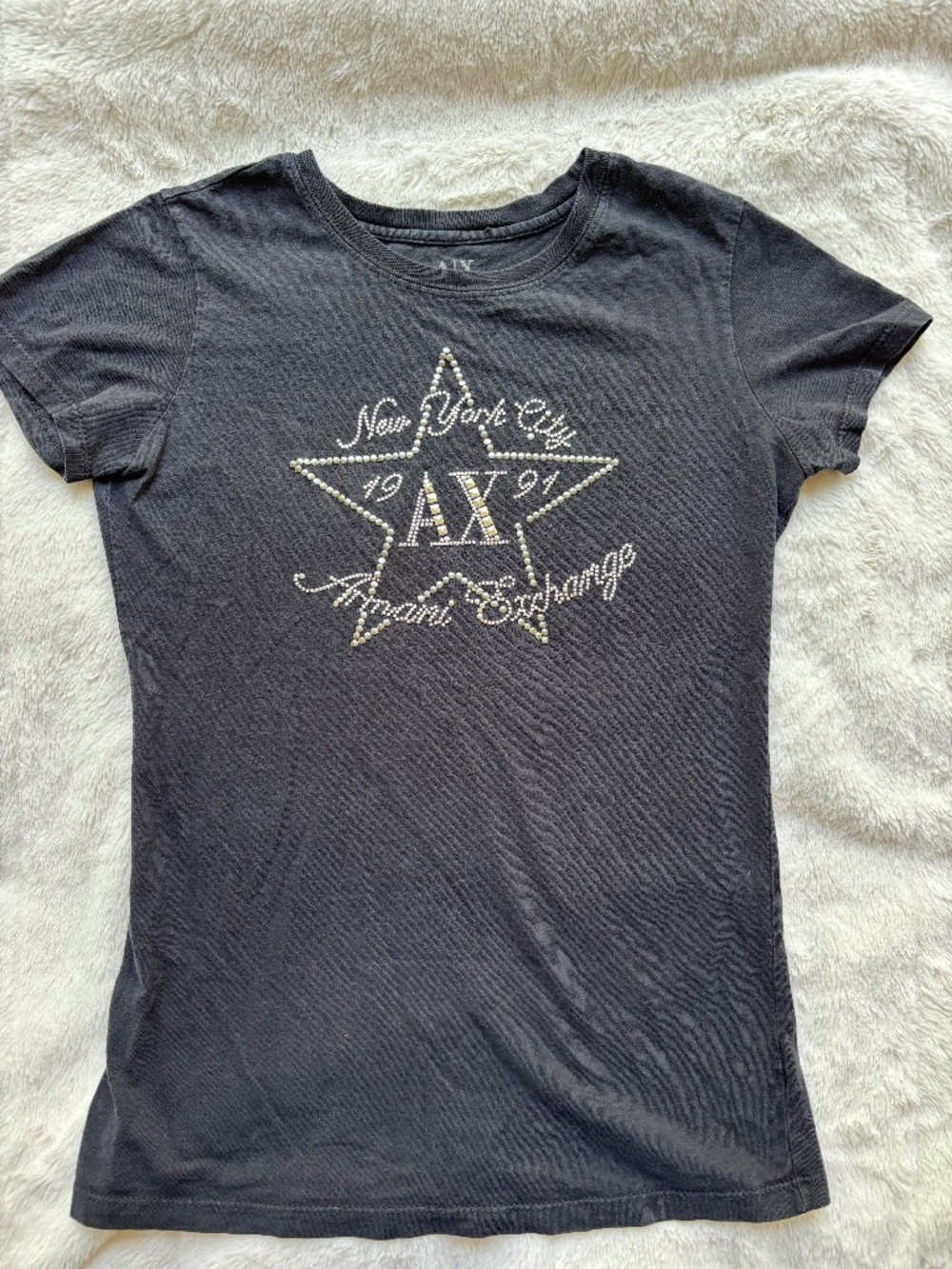 Armani Exchange A|X Rhinestone Studded Star Graphic Tee Shirt - Grey Size S